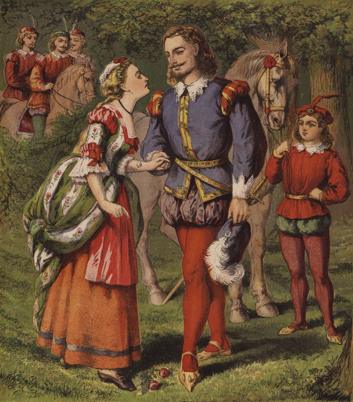 Feen ved fontenen, eller de to jentene (farge litho) av English School
