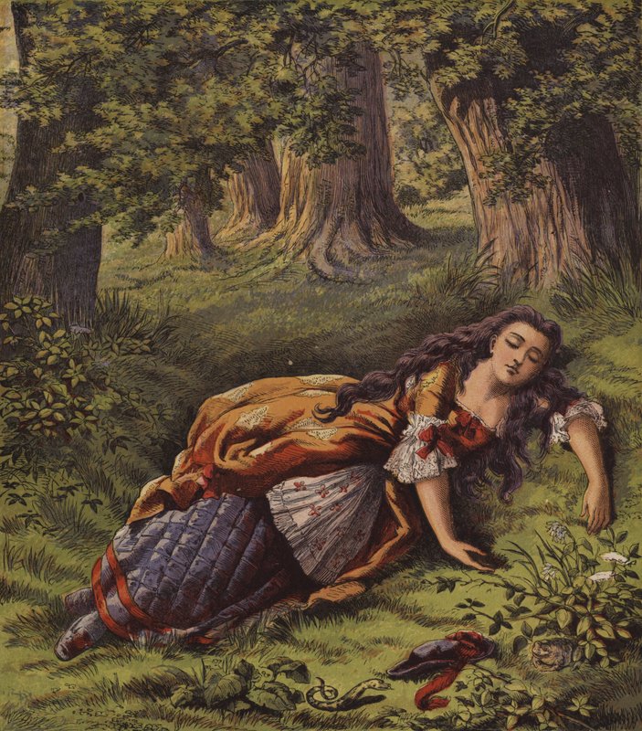 Feen ved fontenen, eller de to jentene (farge litho) av English School