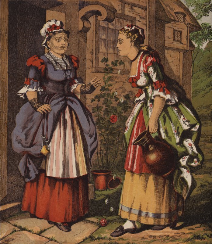 Feen ved fontenen, eller de to jentene (farge litho) av English School