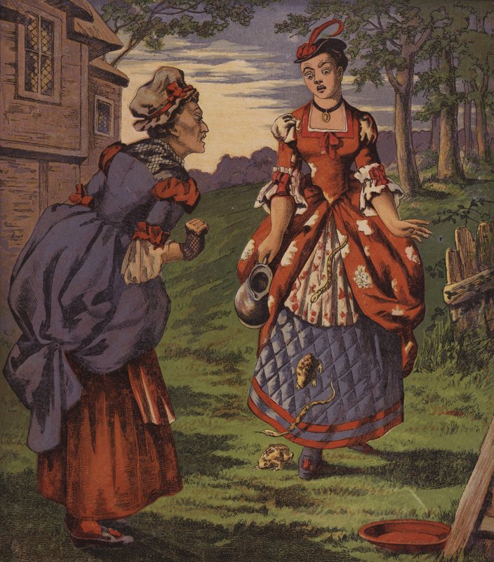 Feen ved fontenen, eller de to jentene (farge litho) av English School