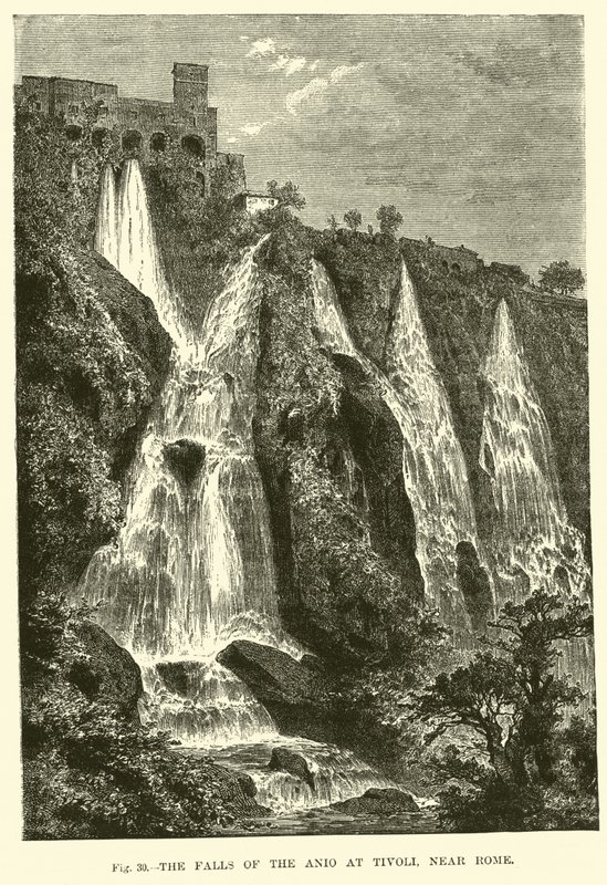 The Falls of the Anio ved Tivoli, nær Roma av English School