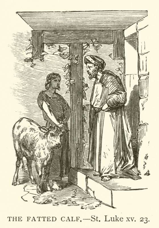 The Fatted Calf, St Luke, xv, 23 (gravering) av English School