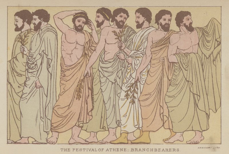 The Festival of Athene, Branchbearers (farge litho) av English School