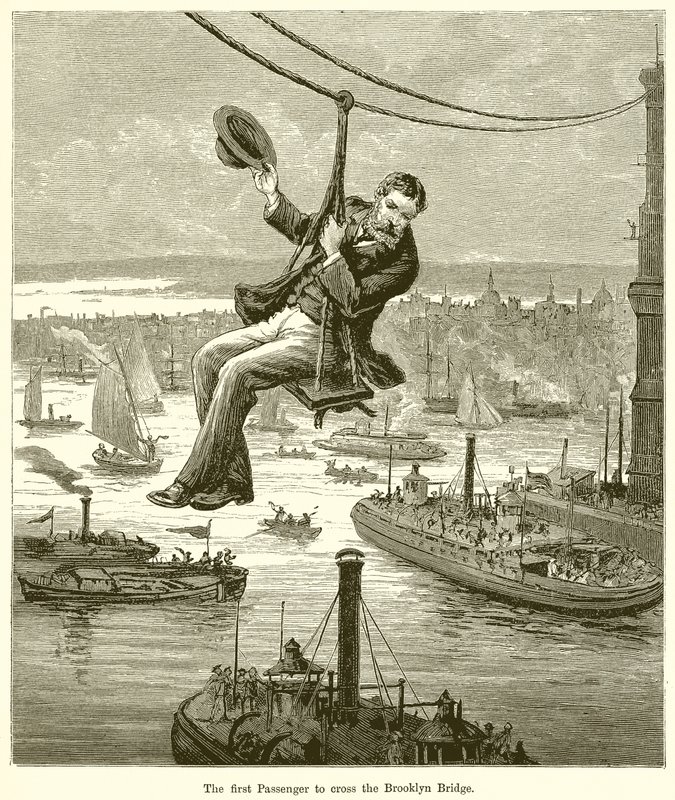 Den første passasjeren som krysser Brooklyn Bridge av English School