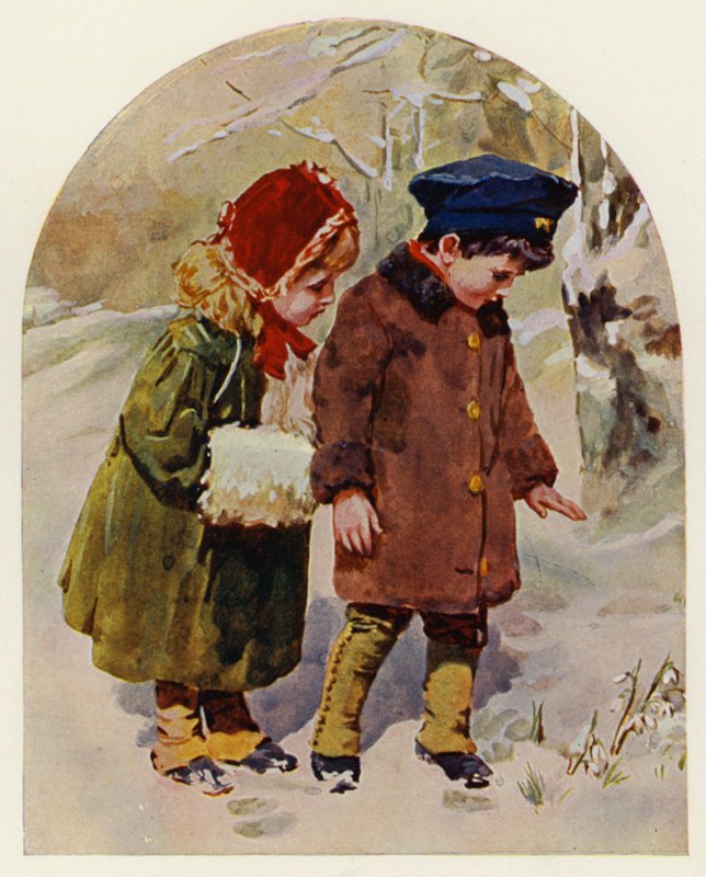 Den første snøklokken (farge litho) av English School