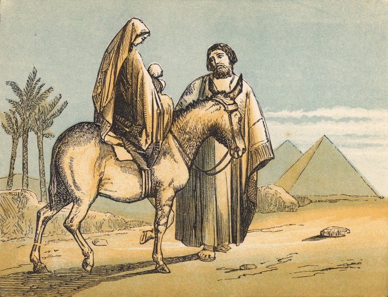 Flukten til Egypt (farget gravering) av English School