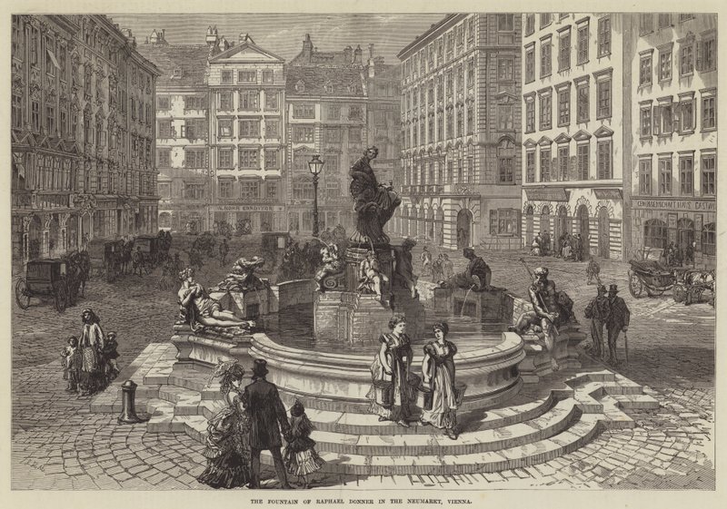 Fontenen til Raphael Donner i Neumarkt, Wien (gravering) av English School