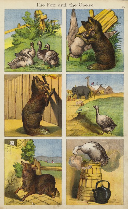 The Fox And The Geese (farge litho) av English School