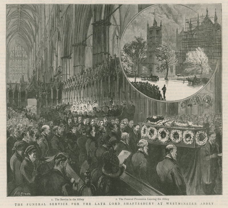 Begravelsestjenesten for avdøde Lord Shaftesbury i Westminster av English School
