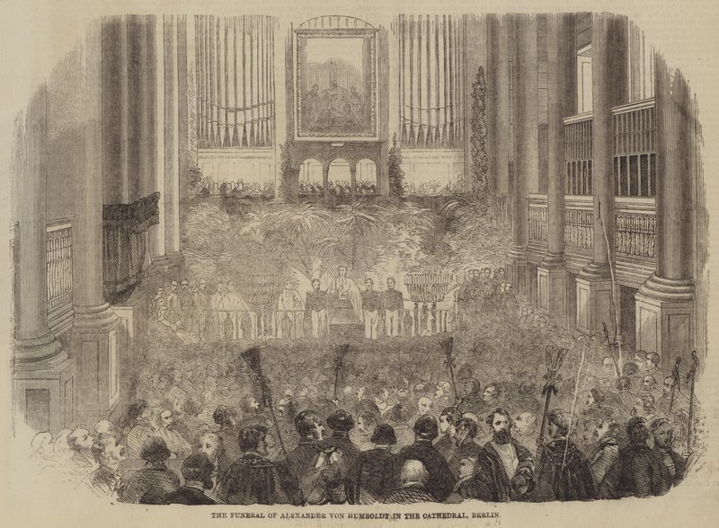 Begravelsen til Alexander von Humboldt i katedralen, Berlin (gravering) av English School