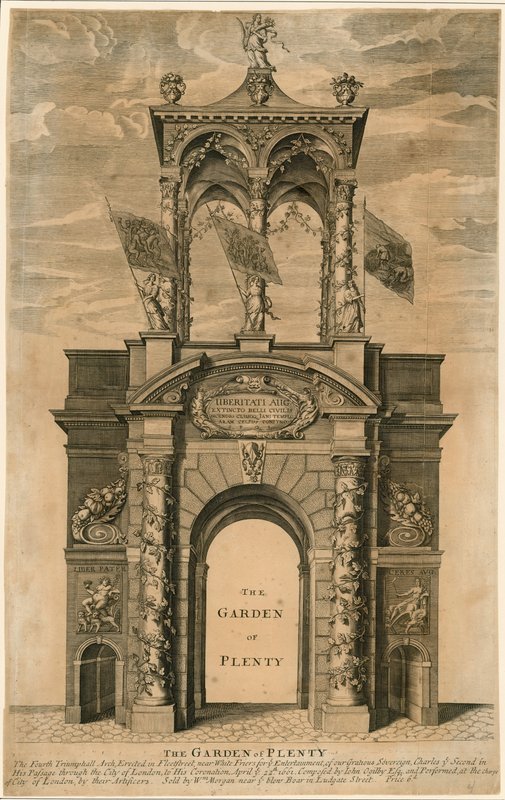 The Garden of Plenty; Triumfbuen reist i Fleet Street, nær Whitefriars, London av English School