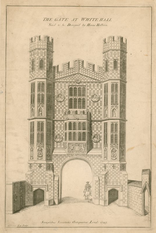 Porten ved Whitehall. Sagt å være designet av Hans Holbein av English School