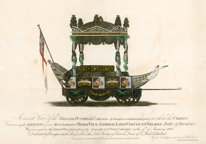 Den store begravelsesbilen til viseadmiral Lord Viscount Nelson av English School