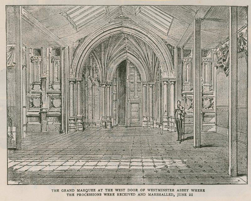 The Grand Marquee ved vestdøren til Westminster Abbey av English School