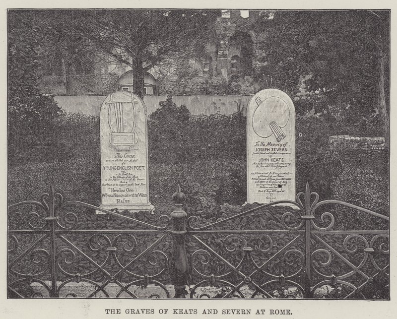 Gravene til Keats og Severn i Roma (gravering) av English School