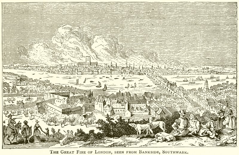 The Great Fire of London, sett fra Bankside, Southwark av English School