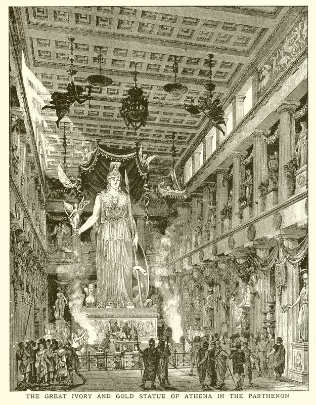Den store elfenbens- og gullstatuen av Athena i Parthenon av English School