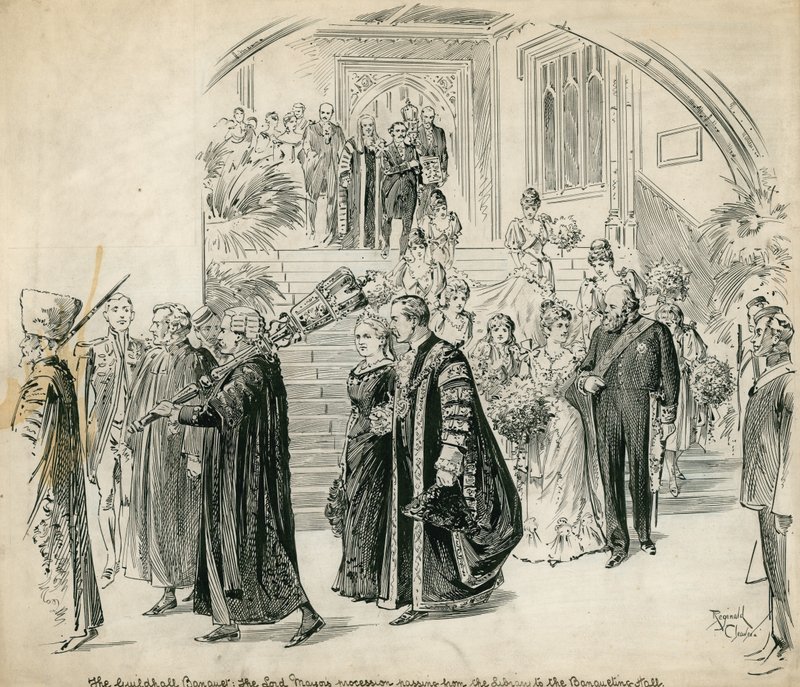 The Guildhall, London, Bankett: Lord Mayors prosesjon som går fra biblioteket til banketthallen av English School