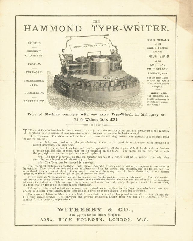 The Hammond Type-Writer fra Wetherby & Co, High Holborn, London av English School