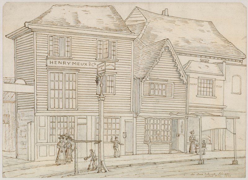 The Hare and Hounds, Islington, trakk ned 1840 (blekk på papir) av English School