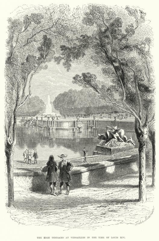 De høye terrassene i Versailles på Louis XIVs tid (gravering) av English School
