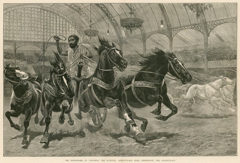 Hippodromen på Olympia, National Agricultural Hall, Kensington, London: The Chariot Race av English School