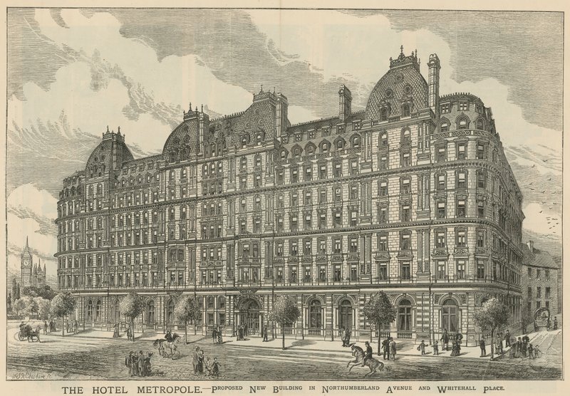 Hotel Metropole foreslo ny bygning i Northumberland Avenue og Whitehall Place av English School