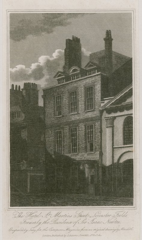 The Hotel, St Martins Street, Leicester Square, London; tidligere residensen til Sir Isaac Newton av English School