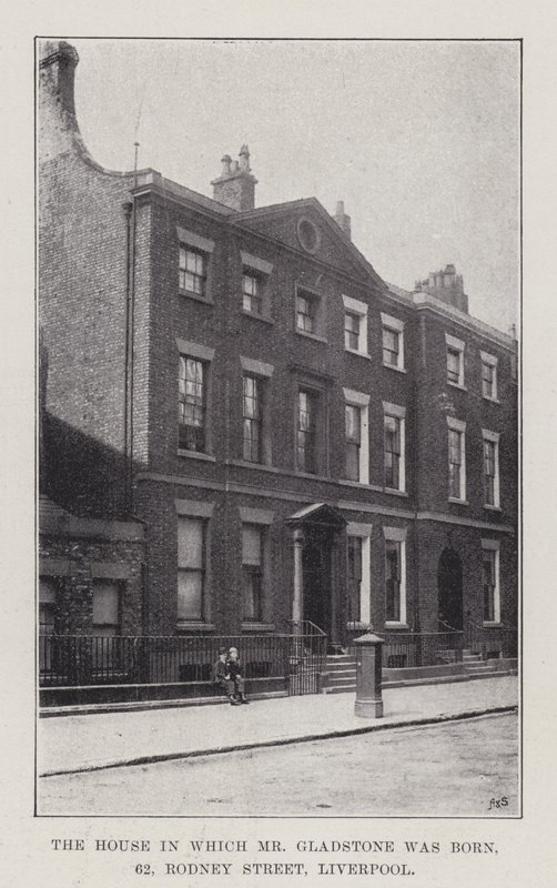 Huset der Mr Gladstone ble født, 62, Rodney Street, Liverpool (gravering) av English School