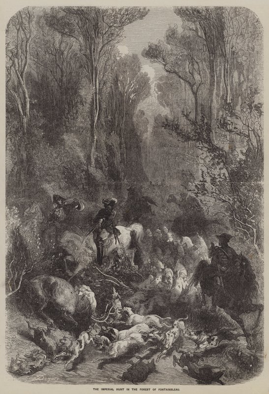 Den keiserlige jakten i Fontainebleau-skogen (gravering) av English School