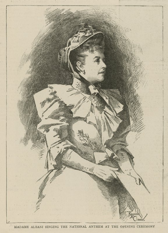The Imperial Institute: Madame Albani synger nasjonalsangen ved åpningsseremonien av English School