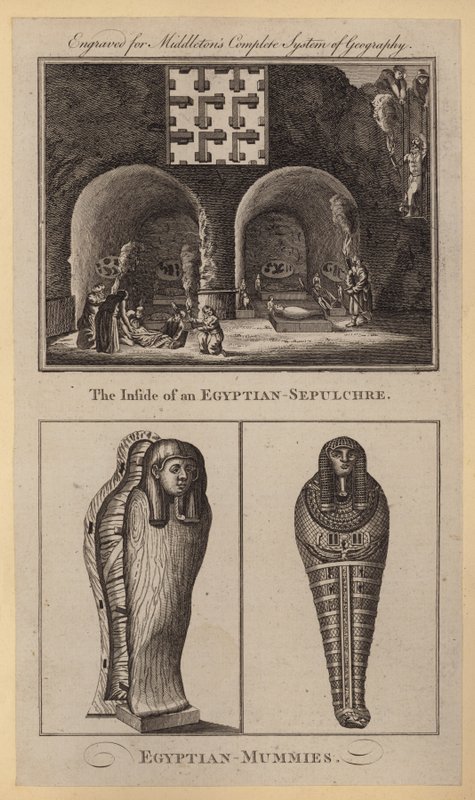 Innsiden av en egyptisk-grav, egyptiske-mumier (gravering) av English School