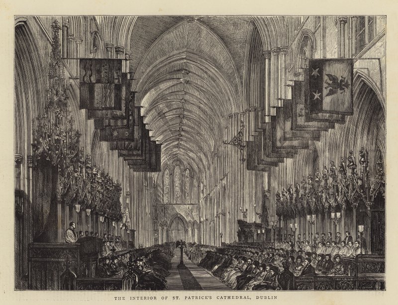 Interiøret i St Patrick's Cathedral, Dublin (gravering) av English School