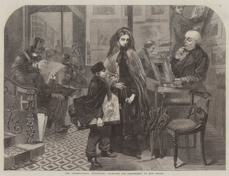 Den internasjonale utstillingen, "Nameless and Friendless" (gravering) av English School