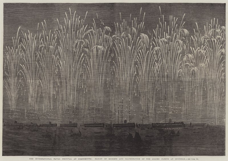 International Naval Festival i Portsmouth, Flight of Rockets og Illumination of the Allied Fleets at Spithead (gravering) av English School