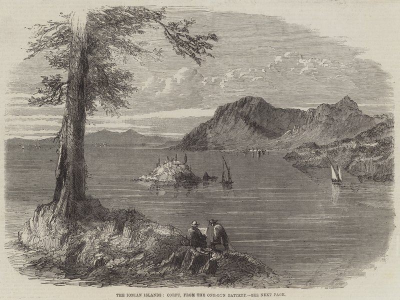 De joniske øyer, Korfu, fra One-Gun Battery (gravering) av English School