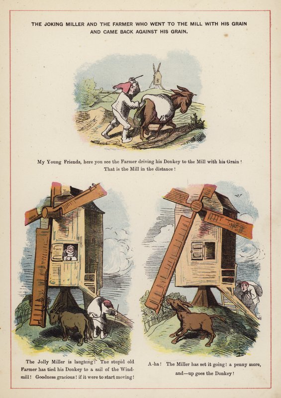 The Joking Miller and the Farmer (farge litho) av English School