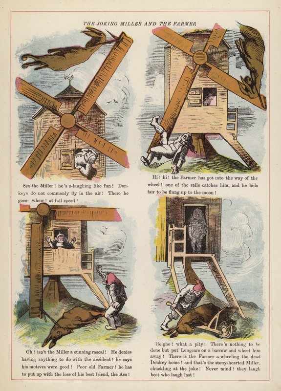 The Joking Miller and the Farmer (farge litho) av English School