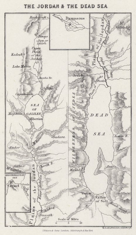 Jordan og Dødehavet (farget gravering) av English School