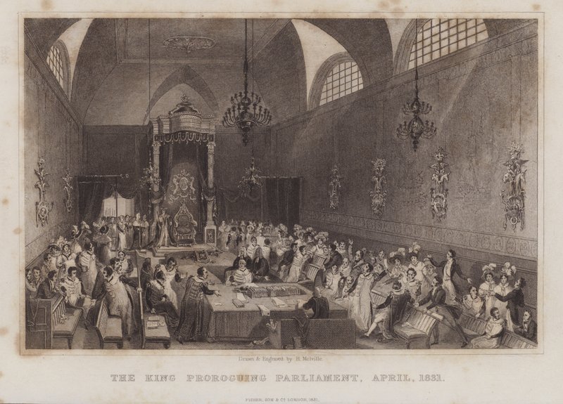 The King Proroging Parliament, april 1831 (gravering) av English School