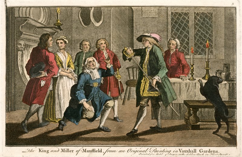 Kongen og mølleren av Mansfield, fra et originalt maleri i Vauxhall Gardens av English School