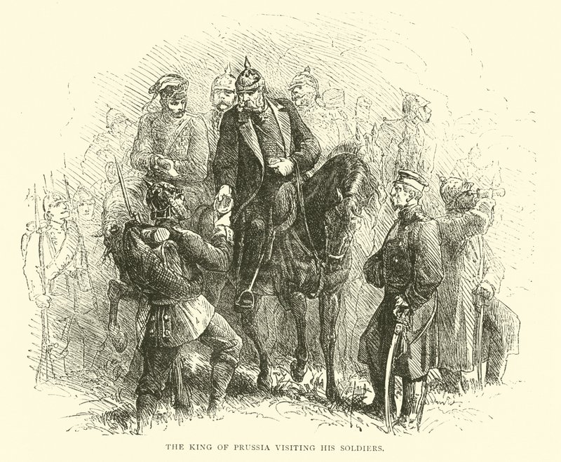 Kongen av Preussen på besøk til soldatene sine, august 1870 av English School