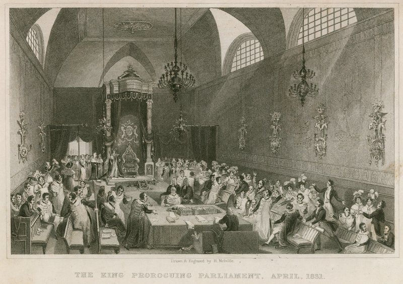 Kongen prorogerte parlamentet, i House of Lords, april 1831 av English School