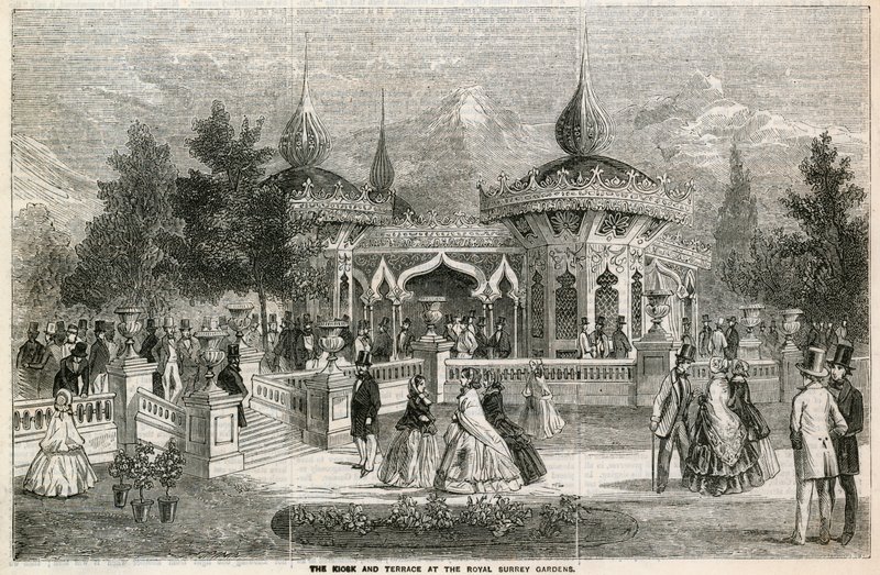 Kiosken og terrassen ved Royal Surrey Gardens av English School