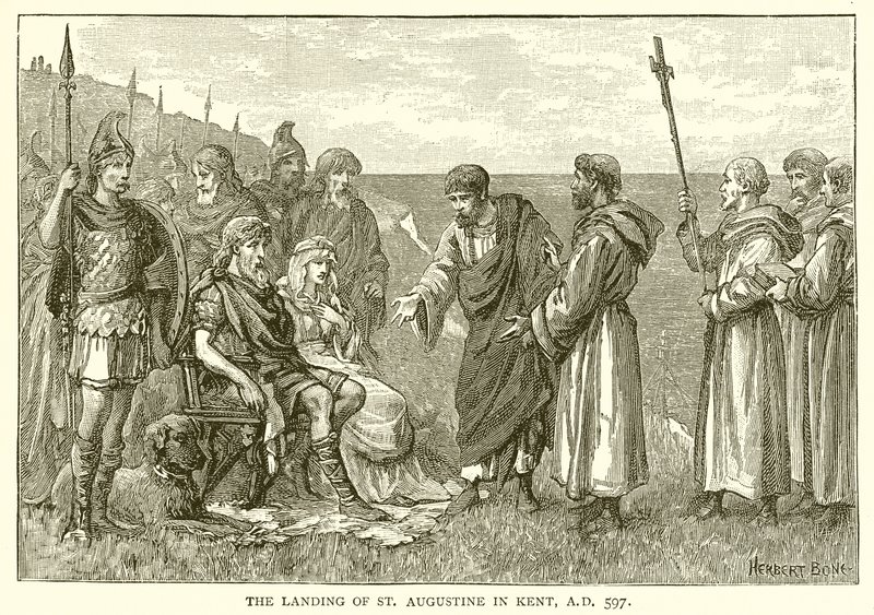 The Landing of St. Augustine in Kent, AD 597 av English School