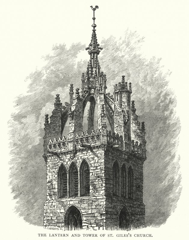 Lykten og tårnet til St Giles's Church (gravering) av English School