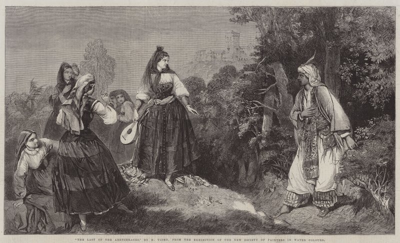 "The Last of the Abencerages," fra utstillingen til New Society of Painters in Water Colors (gravering) av English School