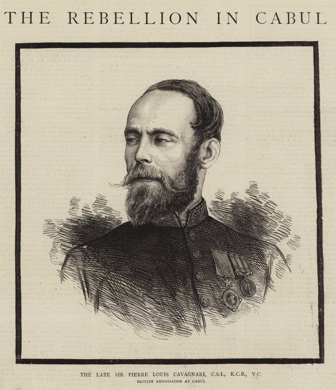 Den avdøde Sir Pierre Louis Cavagnari, CSI, KCB, VC (gravering) av English School