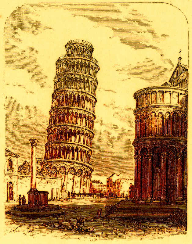 Det skjeve tårnet, og Apsis of the Cathedral, Pisa, illustrasjon fra The World as it Is av George Chisholm, utgitt 1885 (digitalt forbedret bilde) av English School