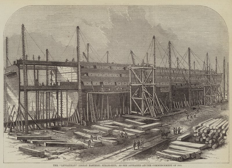 "Leviathan" (Great Eastern) dampskipet, slik hun dukket opp ved begynnelsen av 1855 (gravering) av English School